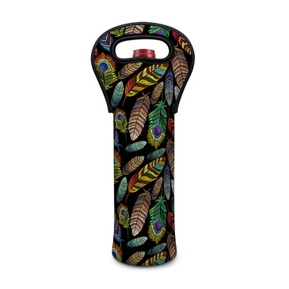 Vintage Feather Pattern Print Single Neoprene Wine Tote