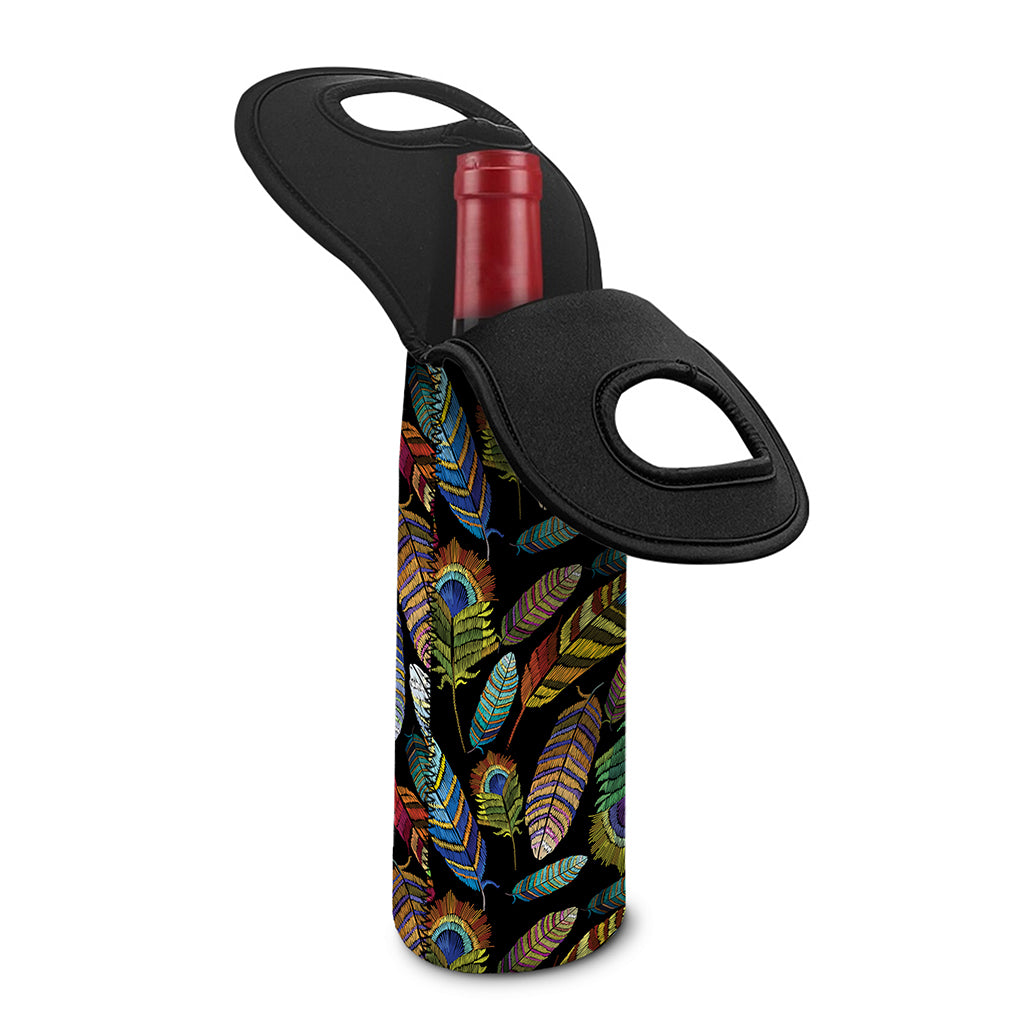 Vintage Feather Pattern Print Single Neoprene Wine Tote