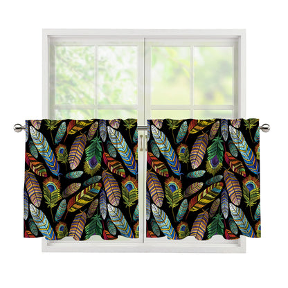 Vintage Feather Pattern Print Tier Curtains