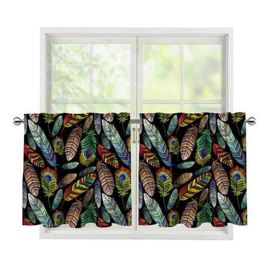 Vintage Feather Pattern Print Tier Curtains