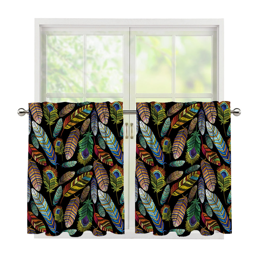 Vintage Feather Pattern Print Tier Curtains