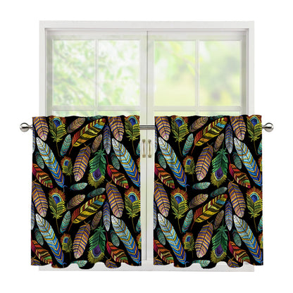Vintage Feather Pattern Print Tier Curtains