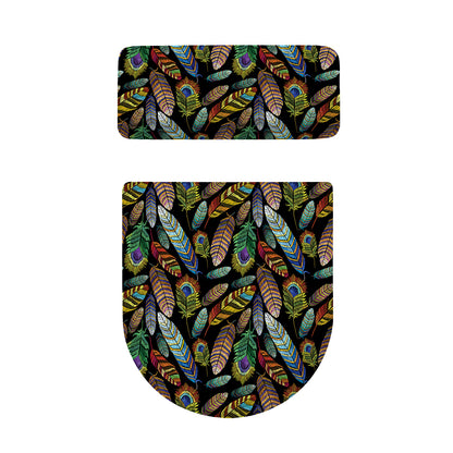 Vintage Feather Pattern Print Toilet Lid And Tank Cover Set