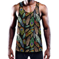 Vintage Feather Pattern Print Men's Workout Tank Top