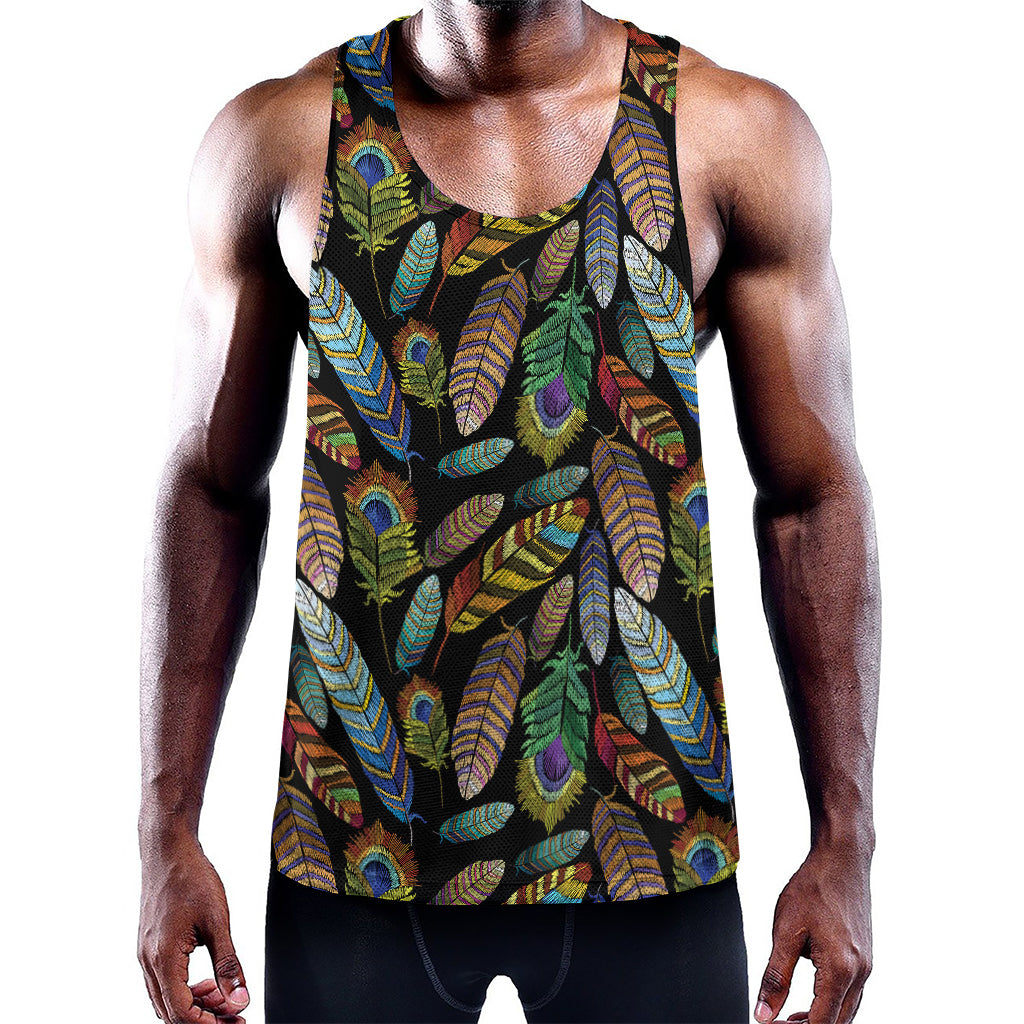 Vintage Feather Pattern Print Training Tank Top