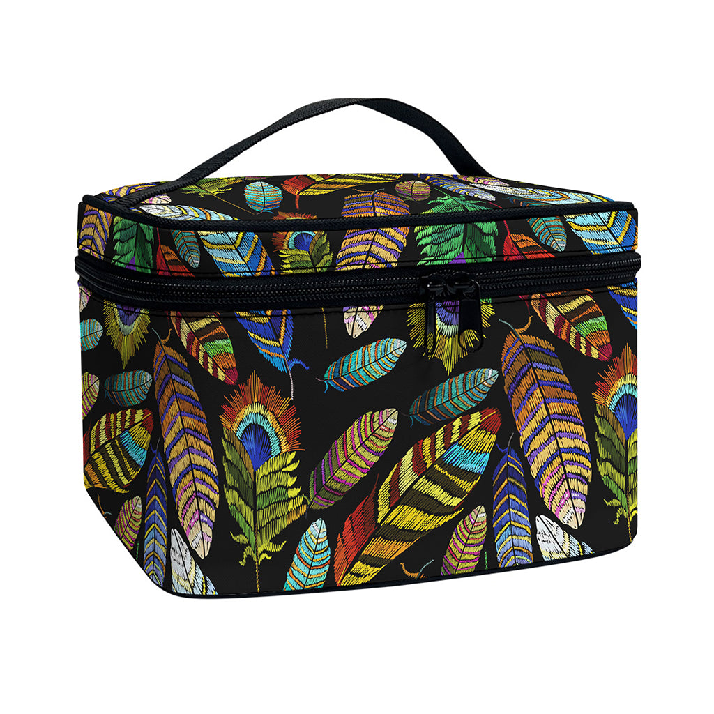 Vintage Feather Pattern Print Travel Makeup Bag