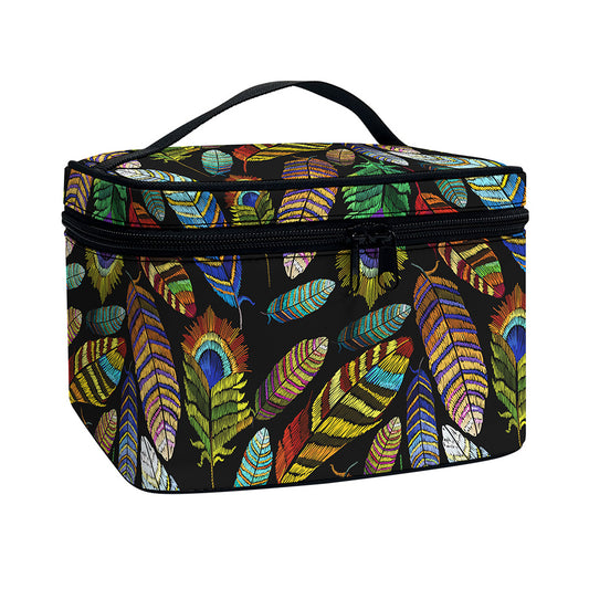 Vintage Feather Pattern Print Travel Makeup Bag