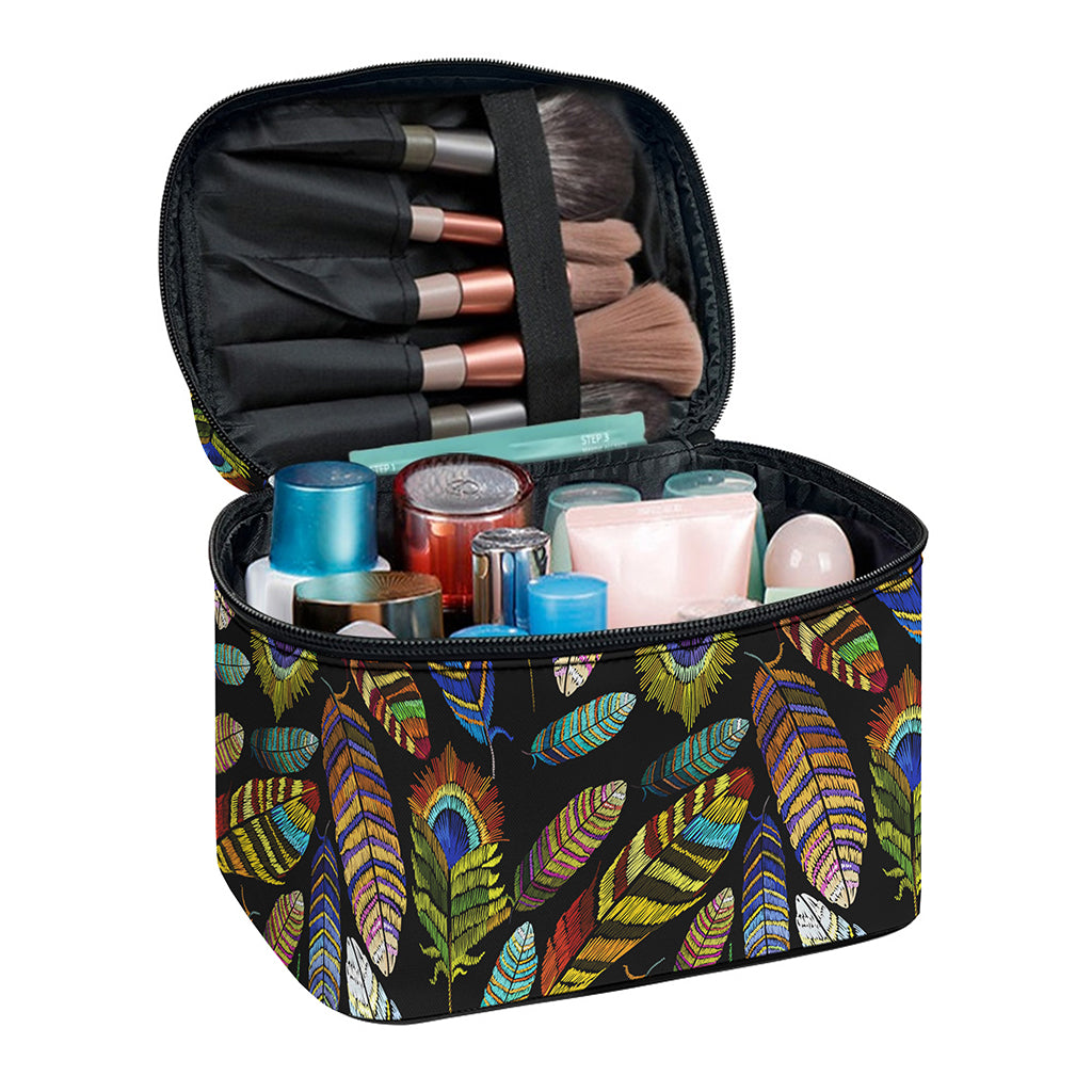 Vintage Feather Pattern Print Travel Makeup Bag