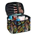 Vintage Feather Pattern Print Travel Makeup Bag