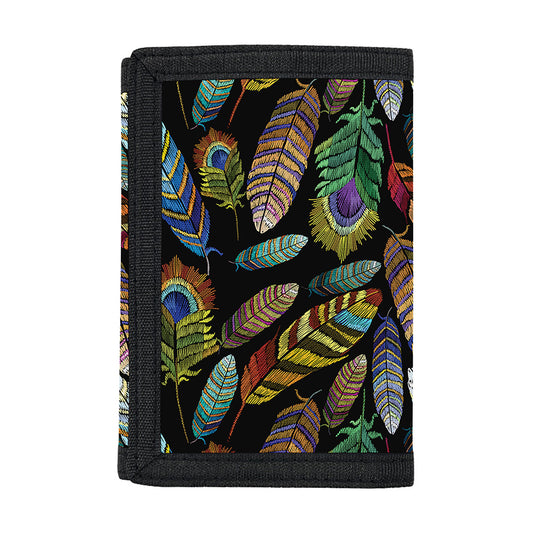 Vintage Feather Pattern Print Trifold Wallet