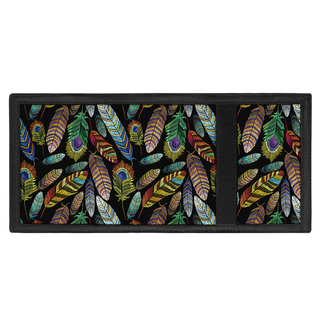 Vintage Feather Pattern Print Trifold Wallet
