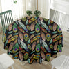 Vintage Feather Pattern Print Waterproof Round Tablecloth