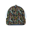Vintage Feather Pattern Print White Mesh Trucker Hat