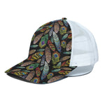 Vintage Feather Pattern Print White Mesh Trucker Cap