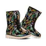 Vintage Feather Pattern Print Winter Boots
