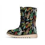 Vintage Feather Pattern Print Winter Boots
