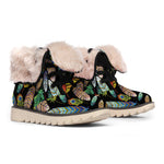 Vintage Feather Pattern Print Winter Boots