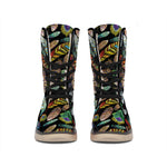 Vintage Feather Pattern Print Winter Boots