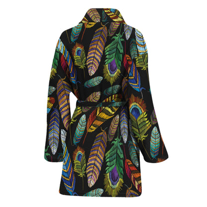 Vintage Feather Pattern Print Women's Bathrobe