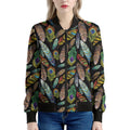 Vintage Feather Pattern Print Women's Bomber Jacket