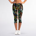 Vintage Feather Pattern Print Women's Capri Leggings
