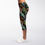 Vintage Feather Pattern Print Women's Capri Leggings