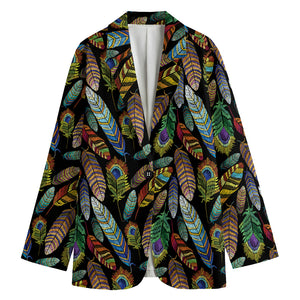 Vintage Feather Pattern Print Women's Cotton Blazer