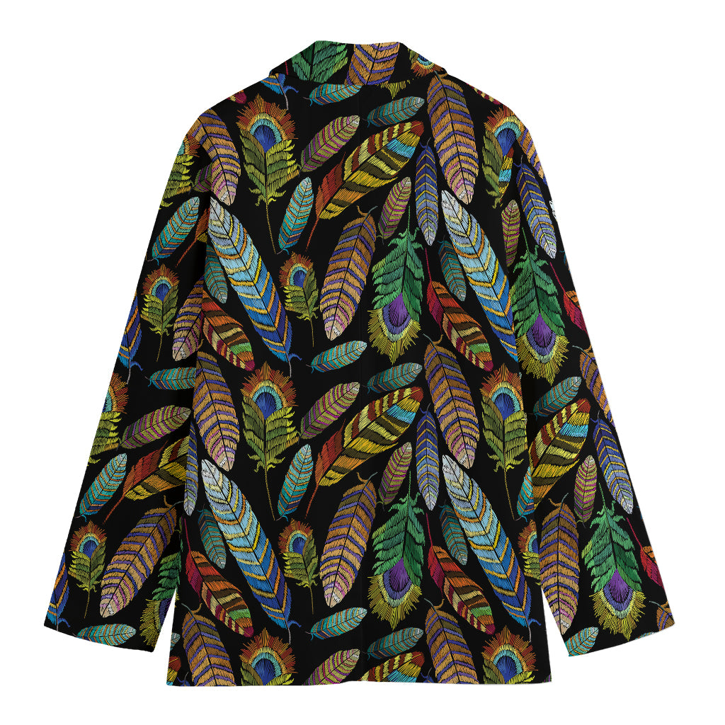 Vintage Feather Pattern Print Women's Cotton Blazer