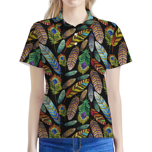 Vintage Feather Pattern Print Women's Polo Shirt