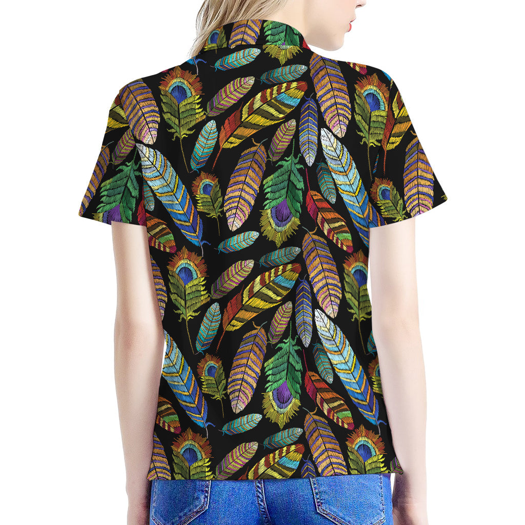 Vintage Feather Pattern Print Women's Polo Shirt