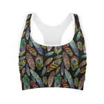 Vintage Feather Pattern Print Women's Sports Bra