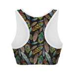 Vintage Feather Pattern Print Women's Sports Bra