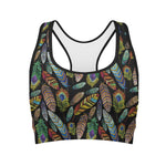 Vintage Feather Pattern Print Women's Sports Bra