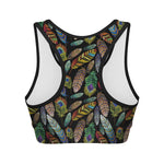 Vintage Feather Pattern Print Women's Sports Bra