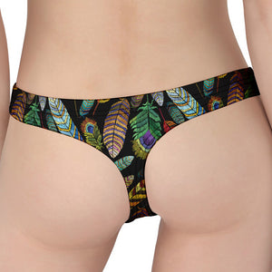 Vintage Feather Pattern Print Women's Thong