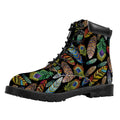 Vintage Feather Pattern Print Padded Collar Lace Up Boots