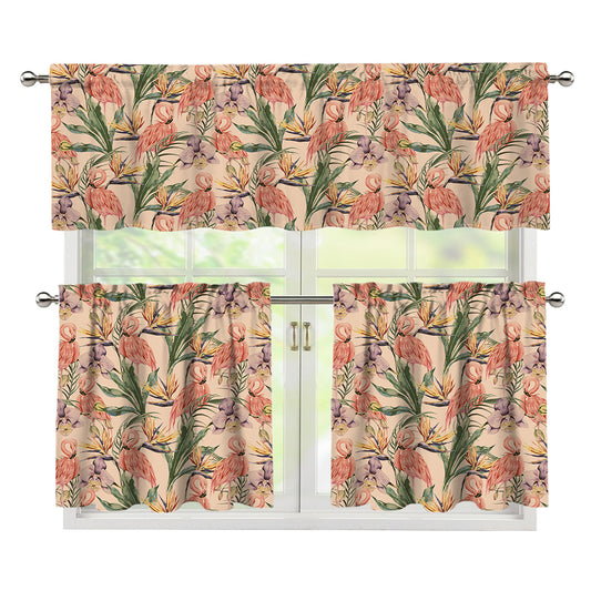 Vintage Flamingo Pattern Print 3 Piece Kitchen Curtains