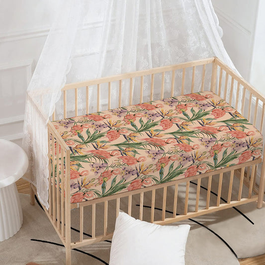 Vintage Flamingo Pattern Print Baby Crib Sheet
