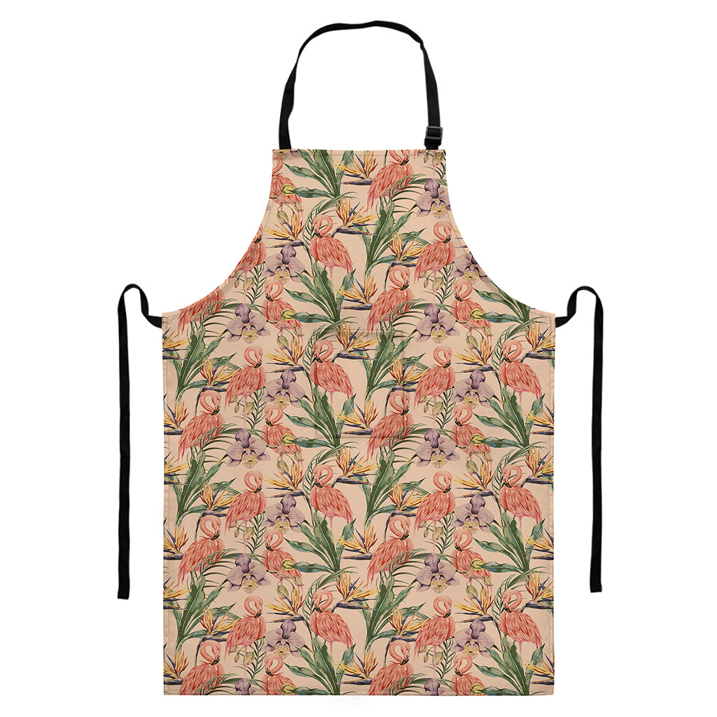 Vintage Flamingo Pattern Print Bib Apron With Pocket