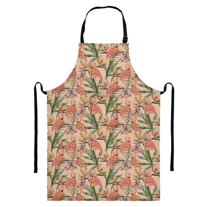 Vintage Flamingo Pattern Print Bib Apron With Pocket