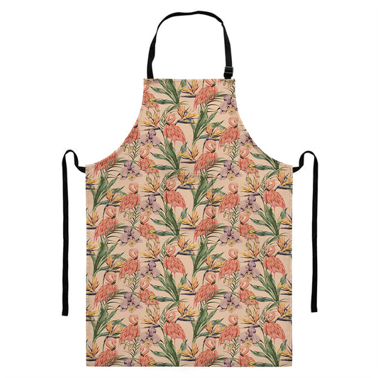 Vintage Flamingo Pattern Print Bib Apron With Pocket