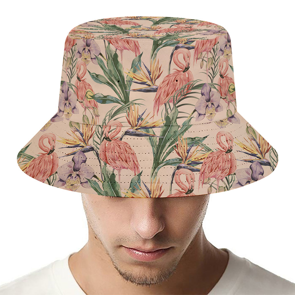 Vintage Flamingo Pattern Print Bucket Hat