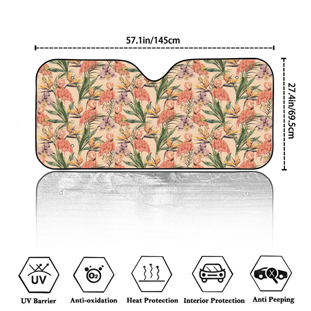 Vintage Flamingo Pattern Print Car Windshield Sun Shade