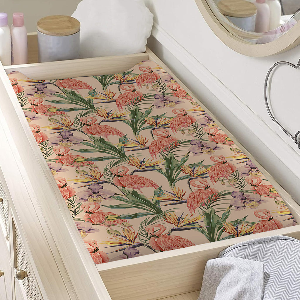 Vintage Flamingo Pattern Print Changing Pad Cover