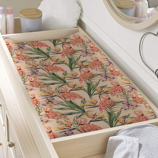 Vintage Flamingo Pattern Print Changing Pad Cover