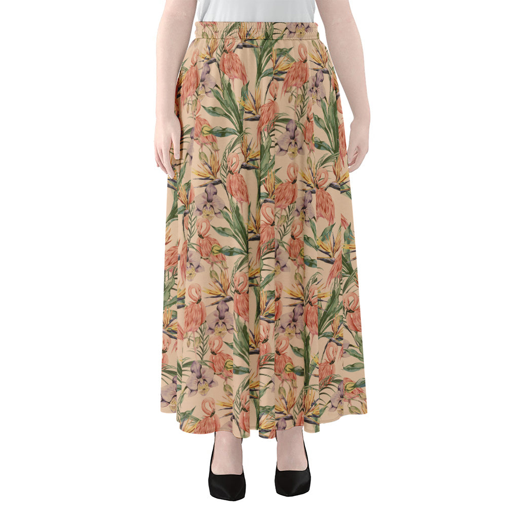 Vintage Flamingo Pattern Print Chiffon Maxi Skirt