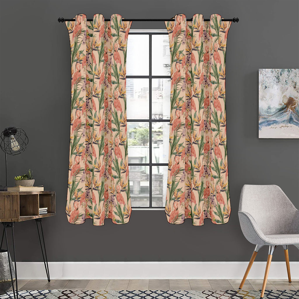 Vintage Flamingo Pattern Print Curtain