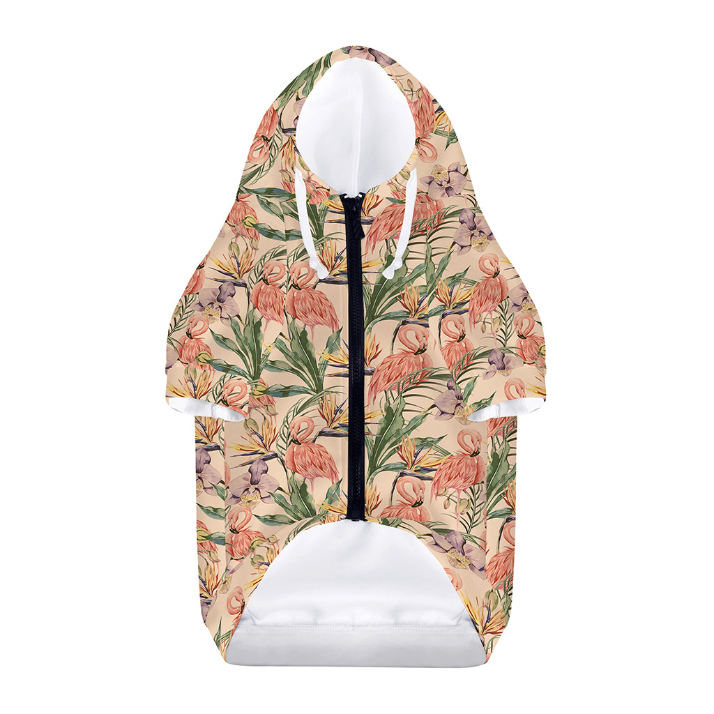 Vintage Flamingo Pattern Print Dog Zip Up Hoodie
