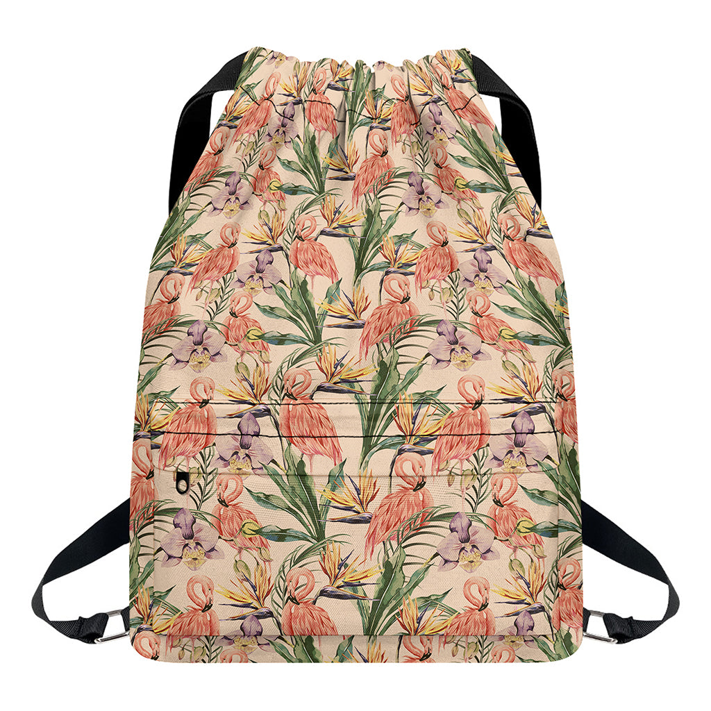 Vintage Flamingo Pattern Print Drawstring Backpack