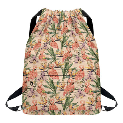 Vintage Flamingo Pattern Print Drawstring Backpack